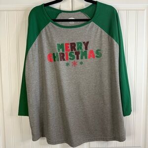 Holiday Time “Merry Christmas” Raglan Baseball Tee – Size 1X